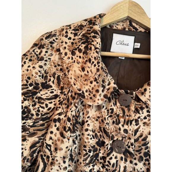 Chaus Women Animal Print Blazer 16W Brown Single Breast Cotton Blend Exotic - Picture 6 of 11